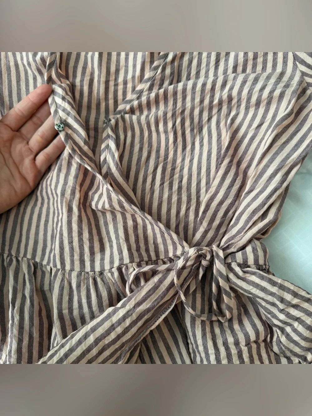 Madewell Puff Sleeve Peplum Wrap Top S Pink Stripes Cotton Preppy Peasant Boho